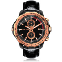 sport men watch chronograph quartz watch leather belt