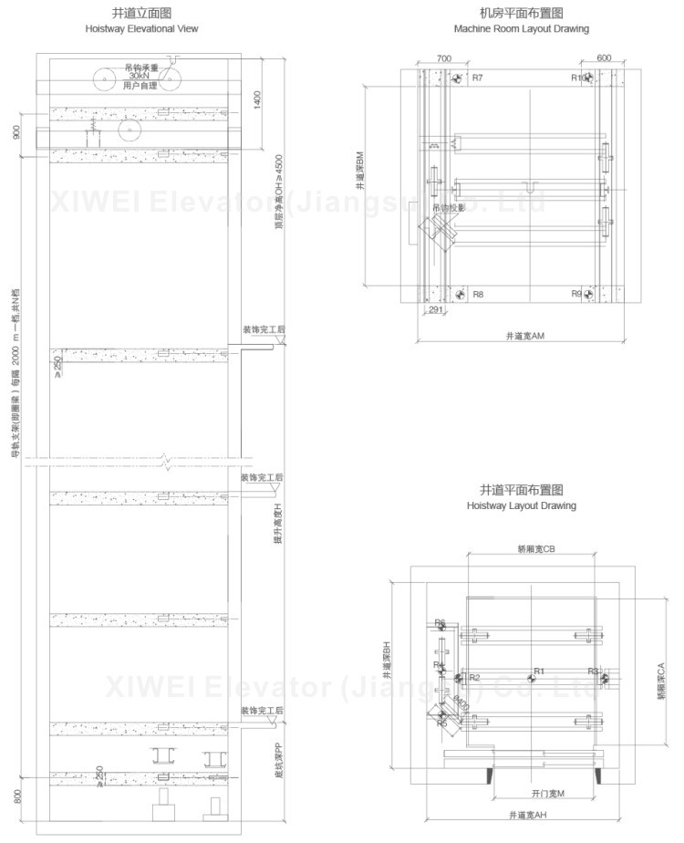 1000 kg ~10000 kg size of cargo / freight elevator used for factory or warehouse