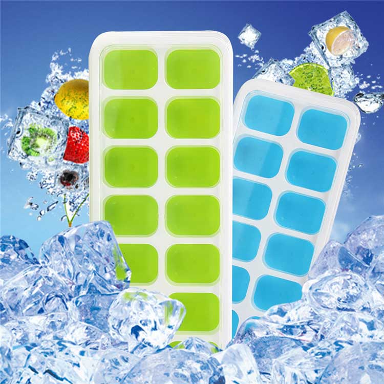 Flexible Silicone Ice Cube Tray with Spill-Resistant Removable Lid