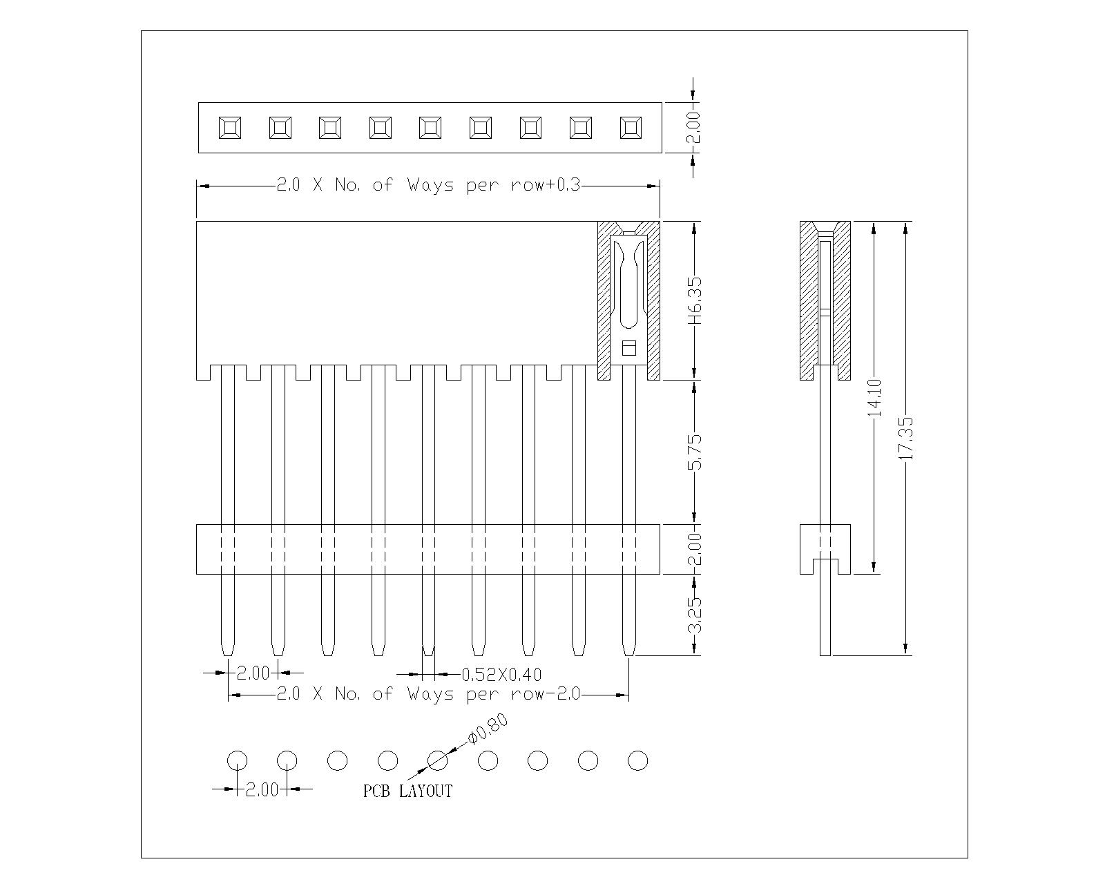 2.0 mm Female Header Single Row Straight Type H6.35 FHDS04B-XXSXXX