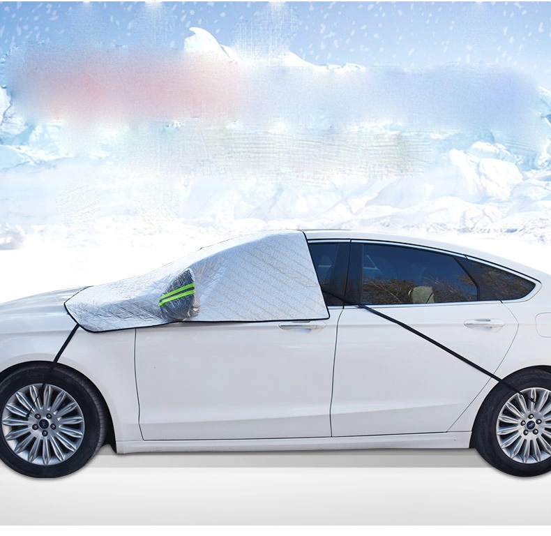 Outdoor Windproof Magnetic Half Car Cover Sunshade Protector Car Windshield Snow Ice Cover with Rear Mirror Covers Bag