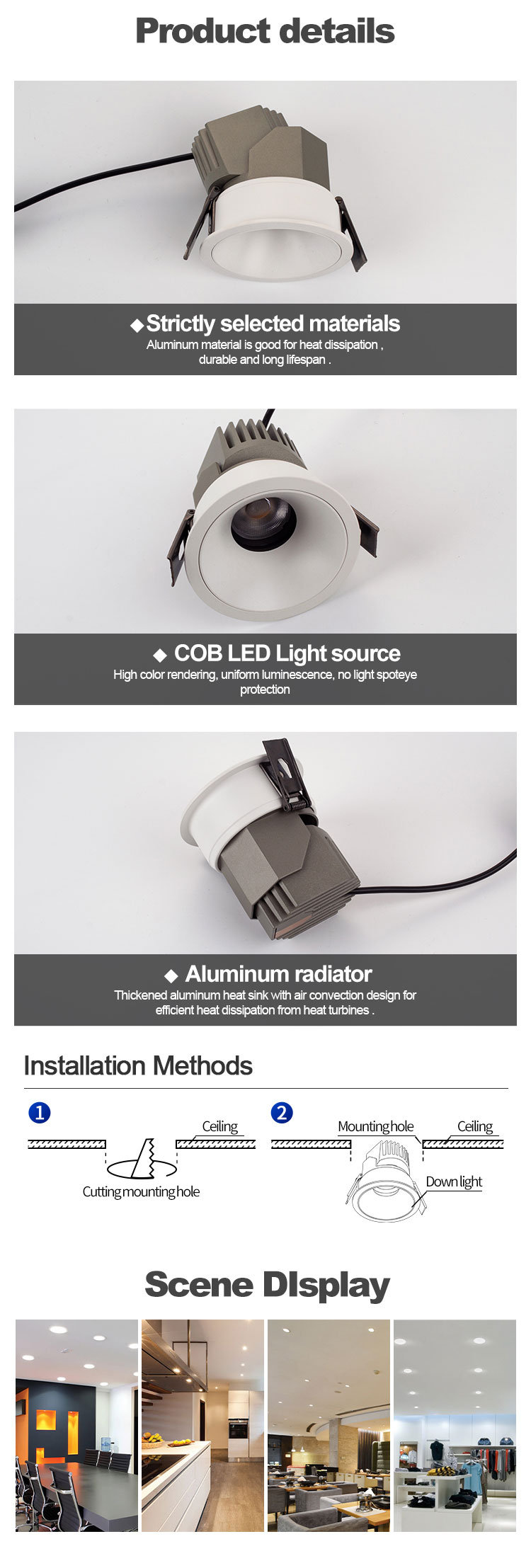 7W 12W 20W Downlight részletek a Synno világításból 7w 12w 20w Downlight Details From Synno Lighting