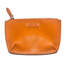 Genuine Leather Cosmetic Bag - Natural Tanned Leather Makeup Case