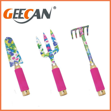 3 pcs floral printing garden shovel,rake,fork with different color