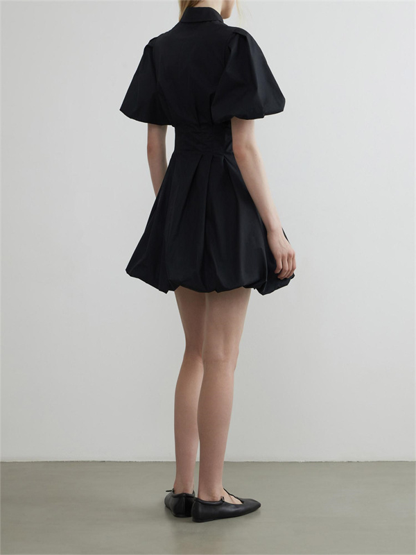 Lapel Bubble Sleeve Dress