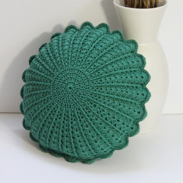 Emerald Green Color Crochet Round Cushion Pillow