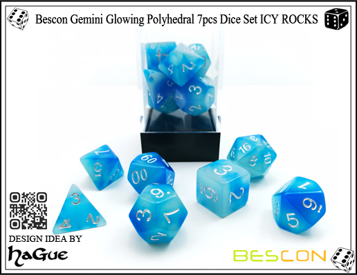 Bescon Gemini Glowing Polyhedral 7pcs Dice Set ICY ROCKS-New Version-5 Bescon Gemini Glowing Polyhedral 7pcs Dice Set ICY ROCKS-New Version-5