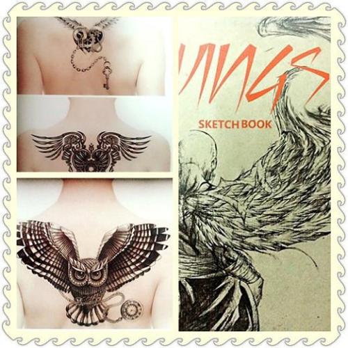 Đen mới & trắng cánh Sketch Tattoo Book Tattoo Flash