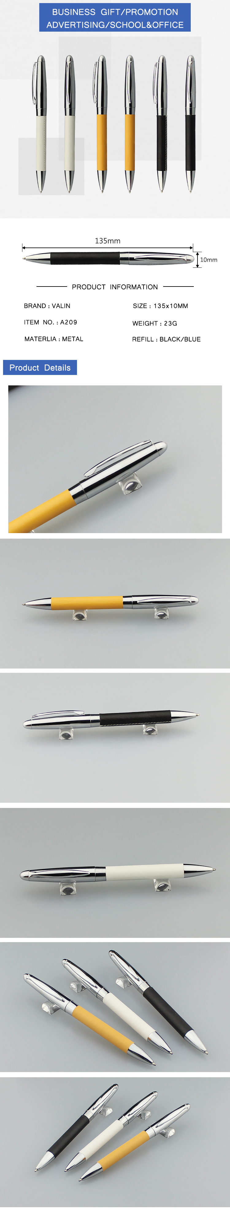 Fluently writing PU leather edge pen for gift