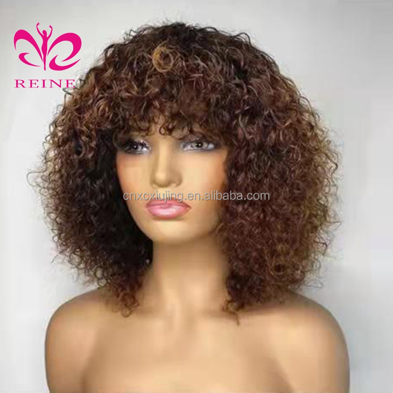 2021 Wholesales 12a Grade Funmi SDD Super Double Drawn Pixie Cut Short Wigs With Bang Human Hair Brazilian Rose Curl Fringe Wigs