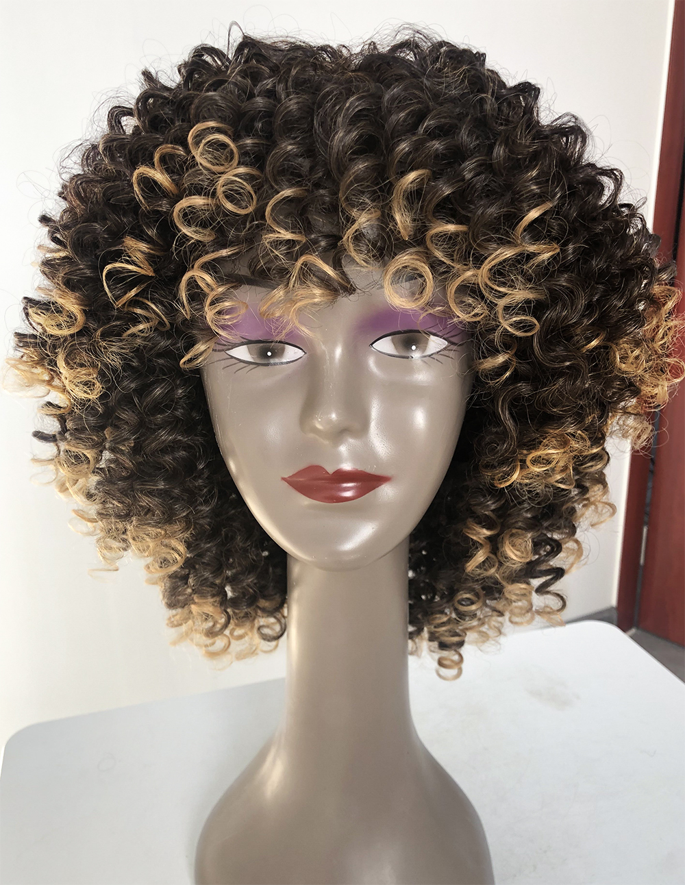 African with bangs for black women wigs synthetic glueless cosplay wig high temperature ombre curly party natural short afro wig