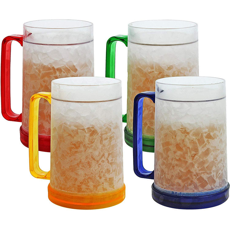 Double Wall Gel Frosty Freezer Beer Mugs, Set of 4 Beer Mugs, 16oz Assorted Colors Frosty Ice Mugs