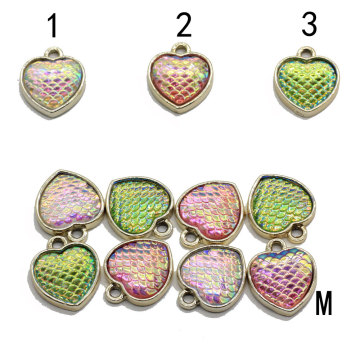 Hot Popular Mixed Color 100Pcs/lot 16MM Mermaid Charms Mermaid Fish Scale Κρεμαστά Καρδιά για Κοσμήματα Βραχιόλι κολιέ Mak