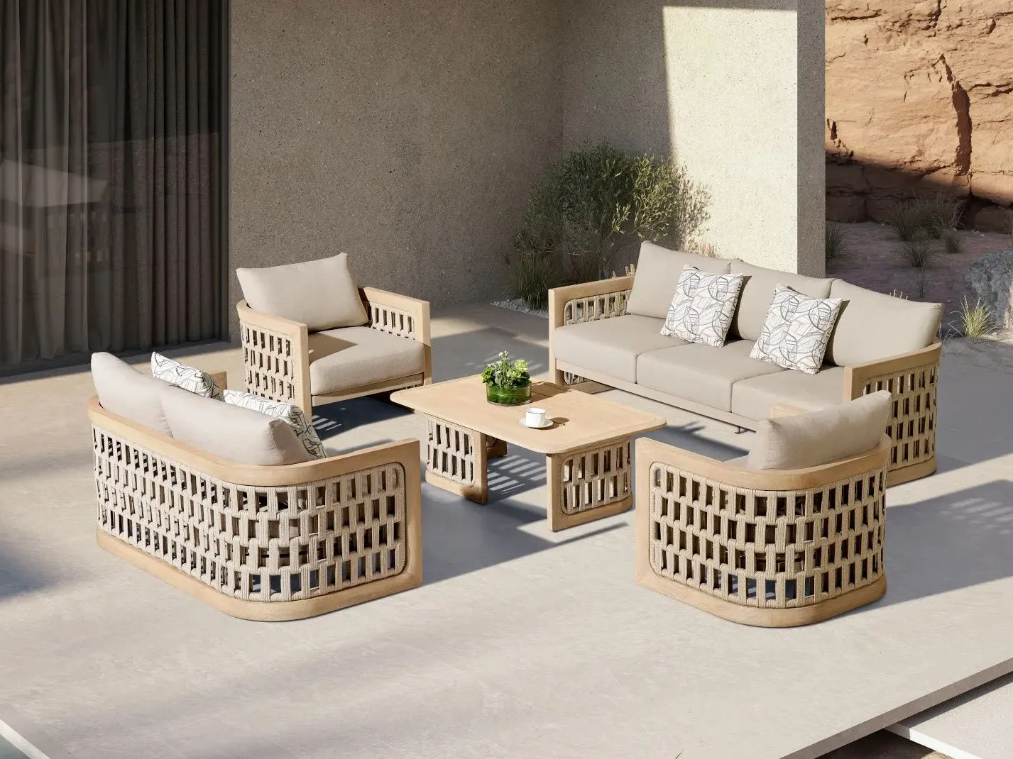 Teak Wood Luxury Outdoor Sectional Sofa Set For High-end Garden Lounges ... - Luxury Outdoor Sectional Sofas For Penthouse