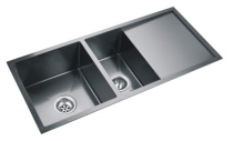 Modern Double Bowl Undermount Sink with drainboard