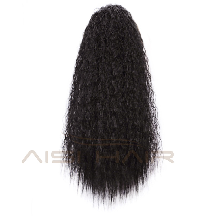 Aisi Hair Long Wavy Black Ponytail Hair Extensions Heat Resistant Synthetic Fiber Hairpieces with Two Plastic Combs