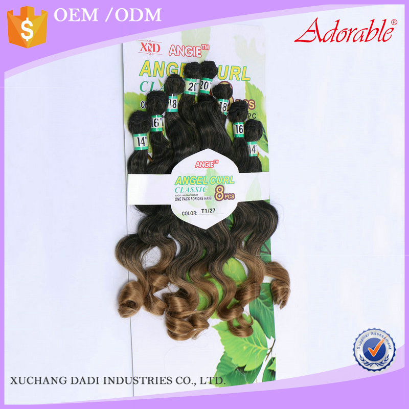 factory price angel curl 8pcs/lot classic heat resistant fiber one pack for one hair,ombre two tone best Synthetic Hair Weave