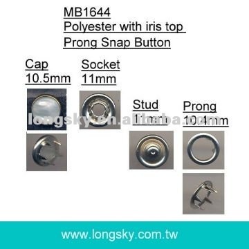 (#MB1644) four part prongs snap button with iris top polyester resin center