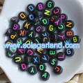 4x7mm Acrylic Black Coin Round Beads With Colorful Alphabet Letters