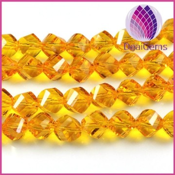 Gold faceted crystal glass twist beads string