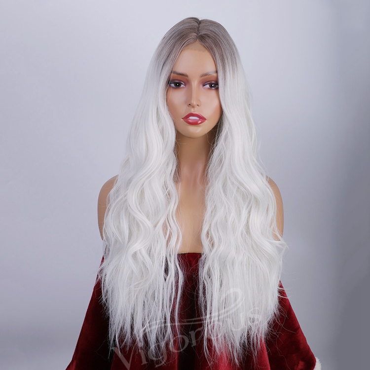 Best Selling Supplier Synthetic Hair Wig With Lace Long Body Wave Ombre White Color Hair Good Private Label Cheap Price