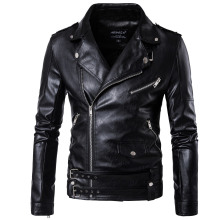 Custom Design Smooth Glossy Leather Touch Men's Down Jacket with Adjustable Hem Belt