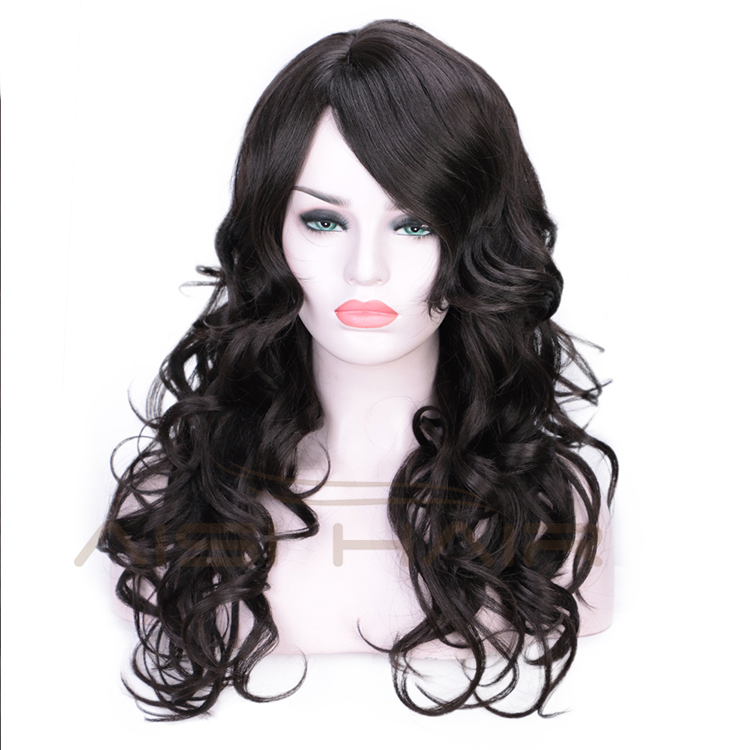 Heat Resistant Synthetic Long Wavy Black Body Wave Cosplay Party Fashion Fiber Hair Wig For Black Women Wigs