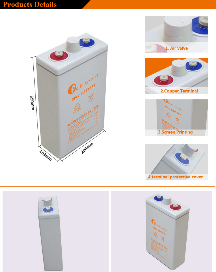 Guangzhou battery supplier rechargeable OPzV 2V 200Ah solar battery