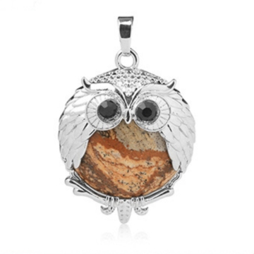 Picture Jasper 24mm Beads Silver Owl Pendant
