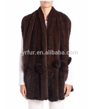 YR239 Luxe Style Genuine Mink Fur Scarf Hand knit Mink Fur Cape
