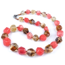Cherry Quartz Irregular Faceted Tumbled Stone Beads Knotted Stone Necklacer