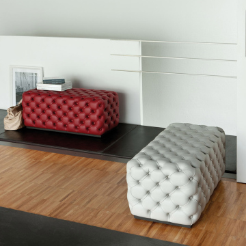 Leather Ottoman Bedroom Stool Sofa Footrest with Velvet Tufted Design for Living Room