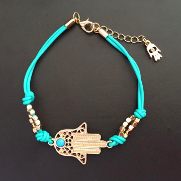 Gold Hamsa Evil Eye Diamond Necklace With Turquoise Beads