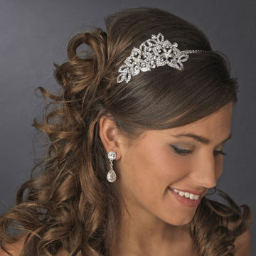 Antique Silver Crystal Side Accented Headpiece Wedding Hair Accessories