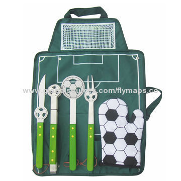 5 Pieces Soccer Shape BBQ Tool Set with Colorful Handle, Easy to Clean