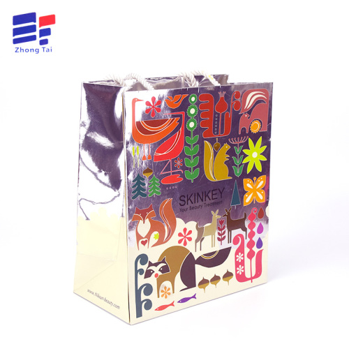 Silver paper gift bag with rope