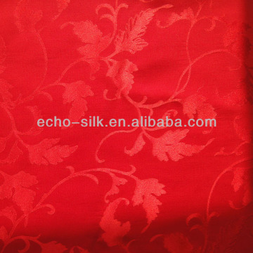 Red 100% silk satin JQD brocade fabric