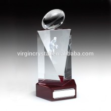 Crystal rugby trophies with player engraved for sport awards