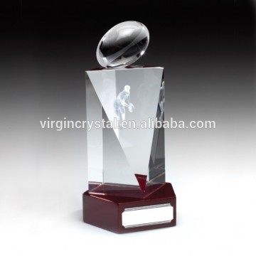 Crystal rugby trophies with player engraved for sport awards