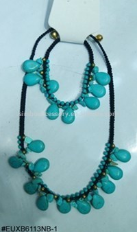 fashion turquoise stones weaving necklace with bracelet ,semi-precion stones jewelry set, chinese supplier,hot new fashion 2015