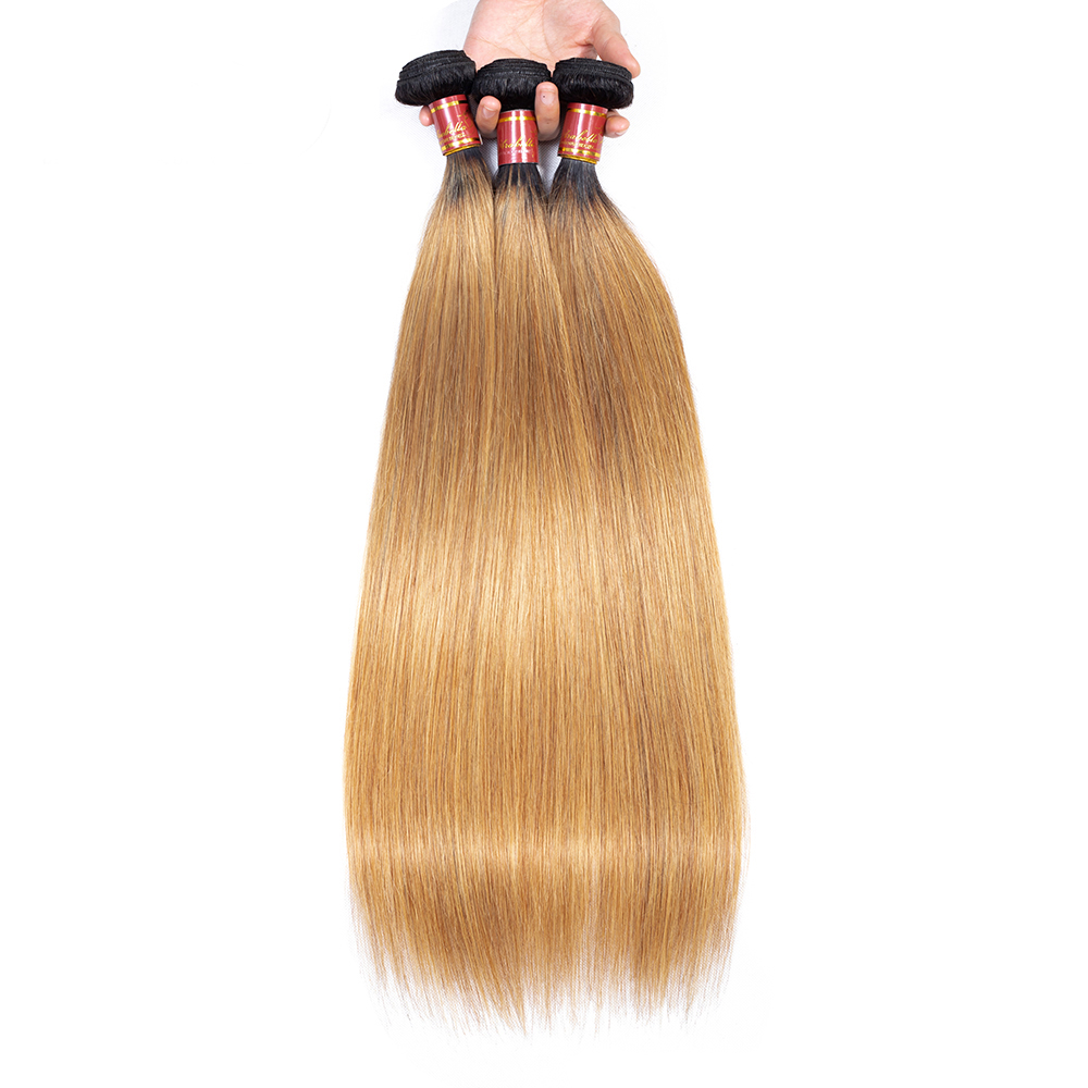 Full Cuticle Aligned Straight Brazilian Hair Bundles With 13*4 Frontal Ombre Color 100% Virgin Human Hair Extensions