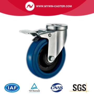 85mm Bolt Hole Swivel Blue Elastic Rubber Caster with brake