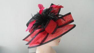 Custom Red Abaca Sinamay Ladies Hats , Women Party Caps Wit