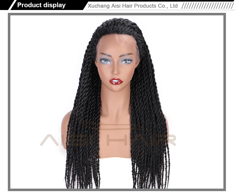 Aisi Hair Long Twist Braided Senegalese Black Wig Glueless Synthetic Lace Front Wig Twist Box Braids Hair Wigs For Black Women