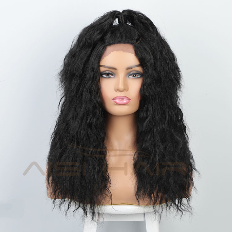 Aisi Hair New Design Long Wavy Natural Black Wig With Ponytail Swiss Lace Wig Body Wave Synthetic Hair Wigs For Women
