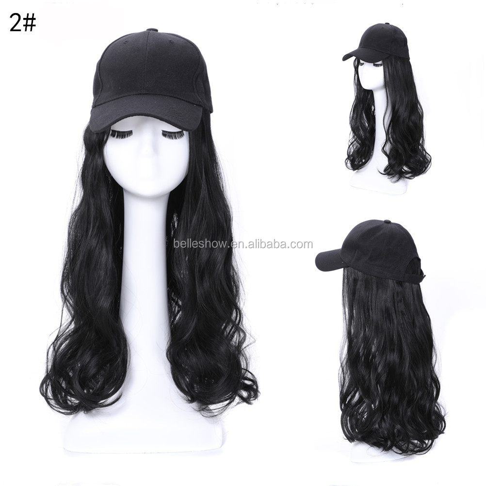 Hot sell baseball hat hair wig combination custom new design  synthetic hair with hat with black  wig