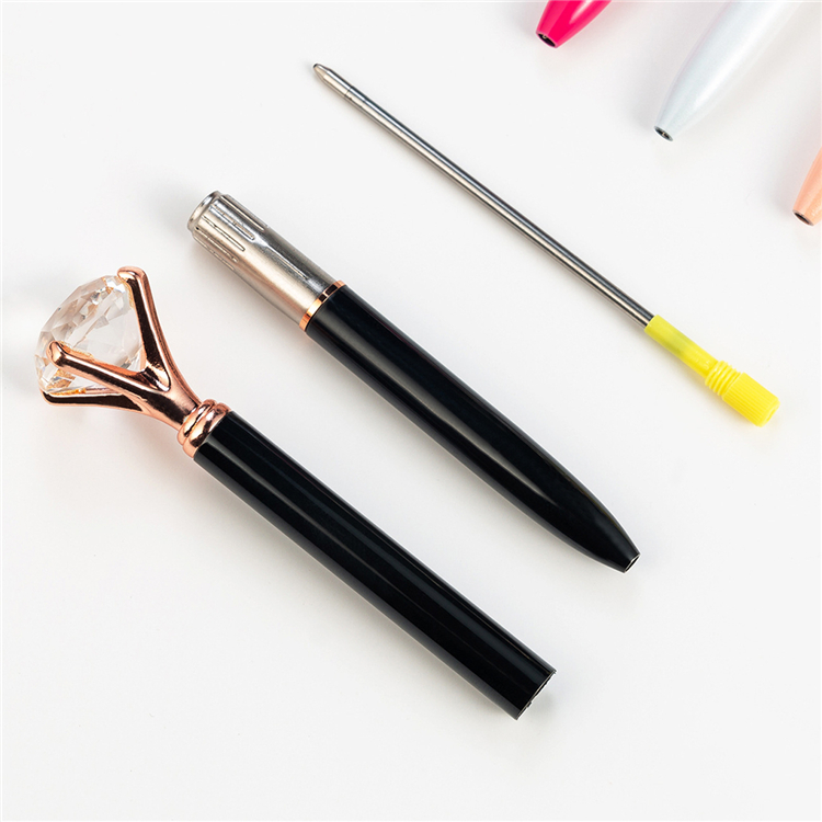 Diamond Crystal Pen Gem Ballpoint Pen Ring Wedding Office Metal Ring Roller Ball Pen