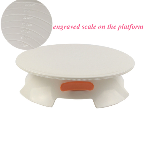 plastic revolving icing cake turntable with engraved scale on the platform