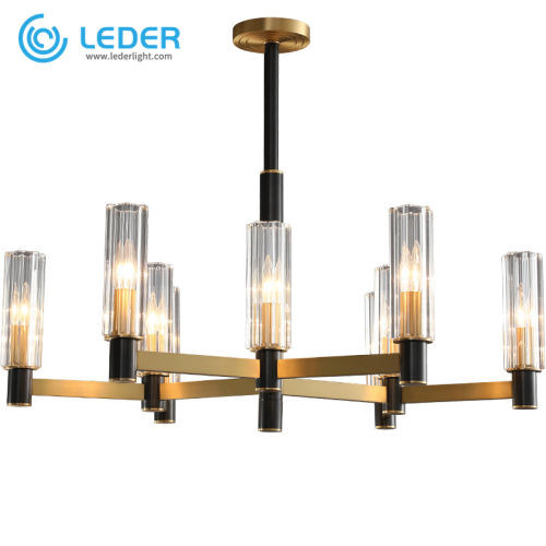 LEDER ብርጭቆ ነጭ እና ወርቅ Chandelier