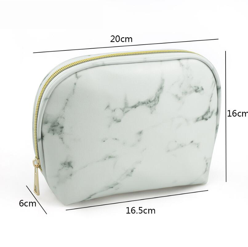 Fashion Gold Zipper Marble Makeup Cosmetic Brush Travel Case Marble PU Makeup Bag